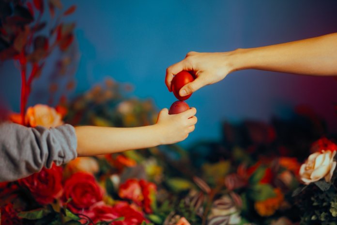 Mother,And,Child,Knocking,Easter,Eggs,During,Spring,Holidays,Traditional